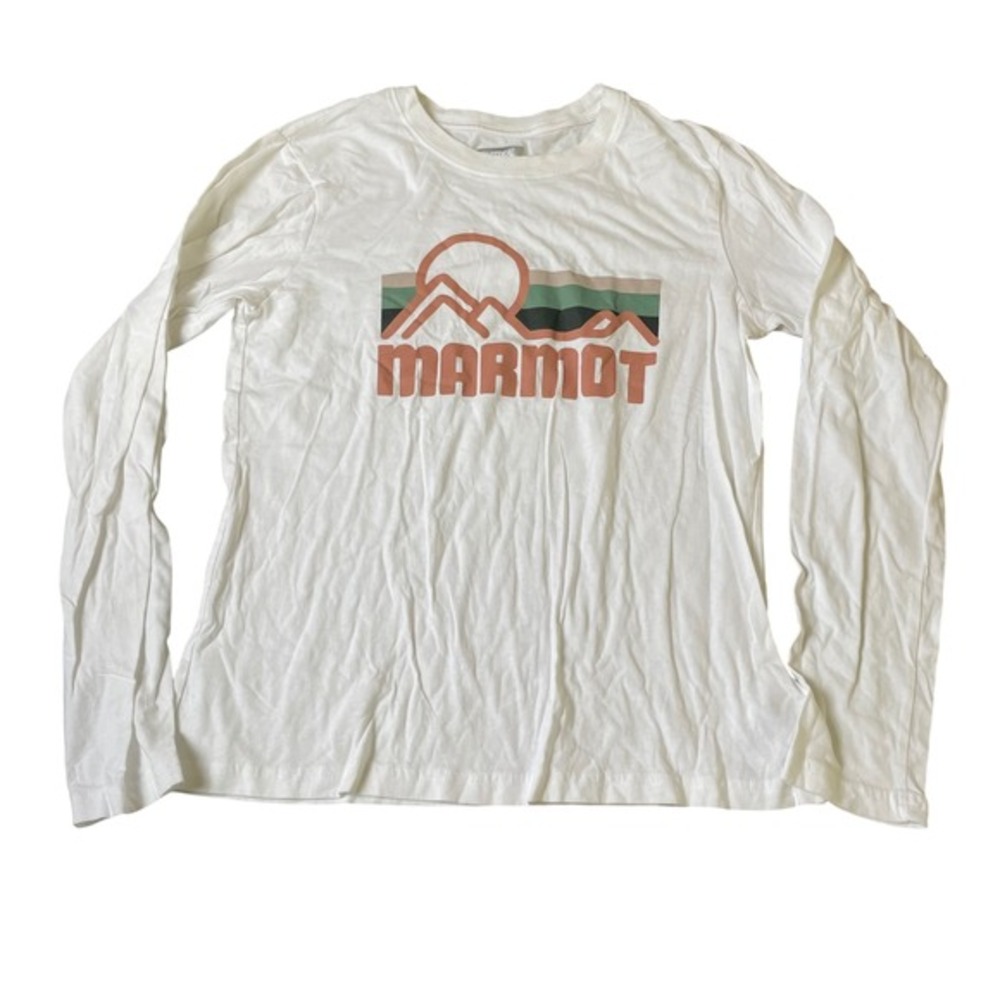 Marmot White Long Sleeve‎ Graphic T-Shirt Mountains Outdoors Small